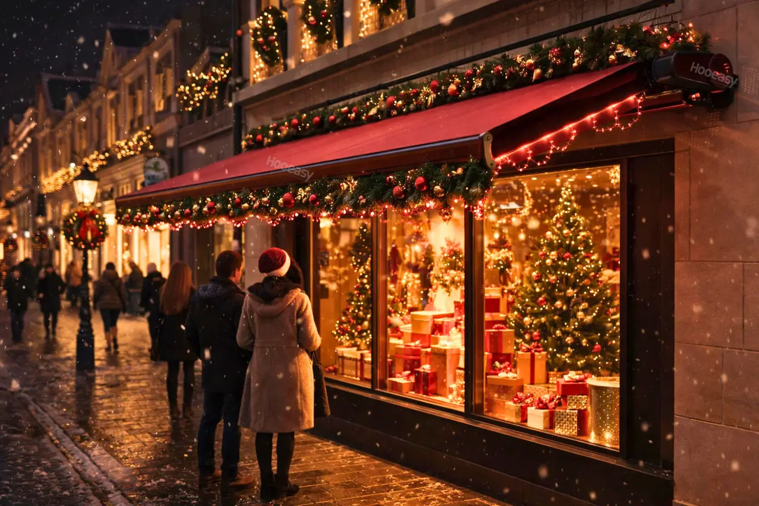 Hooeasy-Companys-awning-products-in-use-at-store-Christmas-window-displays