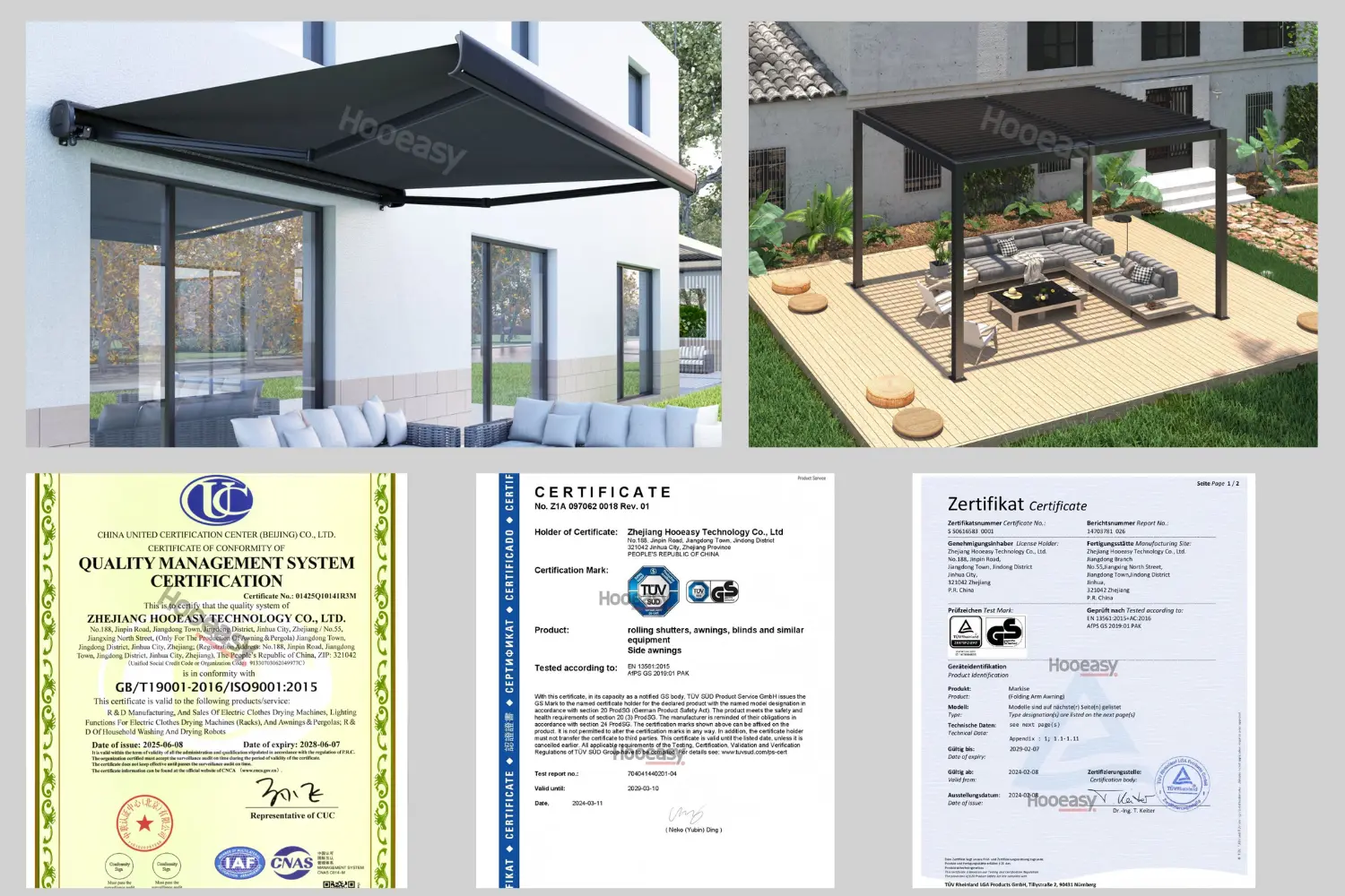 Hooeasy-Company-Collection-of-Product-Certificates-for-Pergolas-and-Awnings