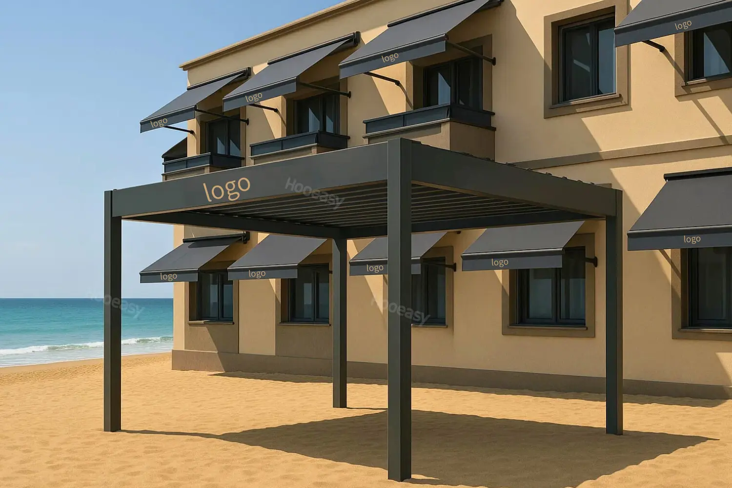 Hooeasy-Hotel-Chain-Creates-Uniform-Shade-Canopies-with-Consistent-Color-Scheme-and-Logo