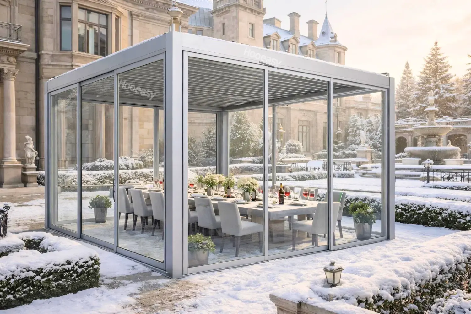 Hooeasy-Snowy-European-Style-Landscape-Private-Dining-×-Premium-Pergola-Application-