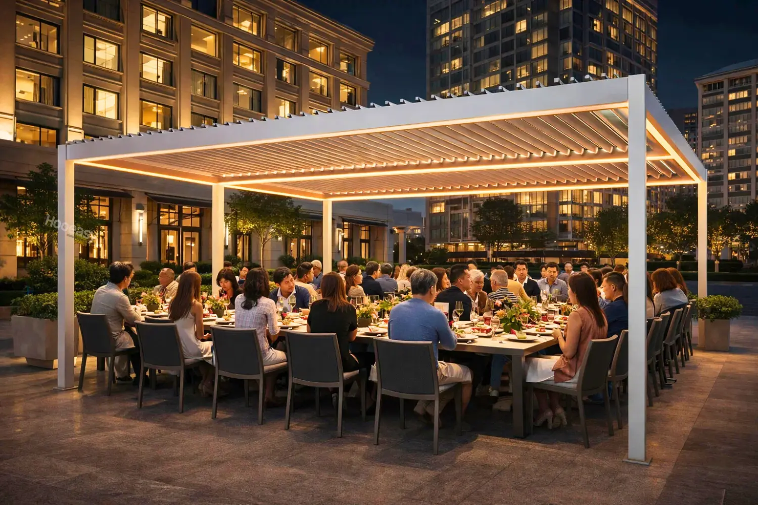 Hooeasy Company Pergola Products for Commercial Use in Outdoor Dining Areas