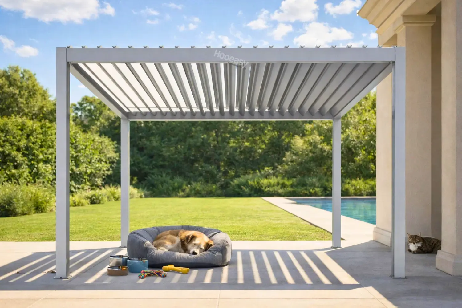 What Minimalist Outdoor Living Means in Europe 1 Hooeasys pergola products create a sanctuary for pets