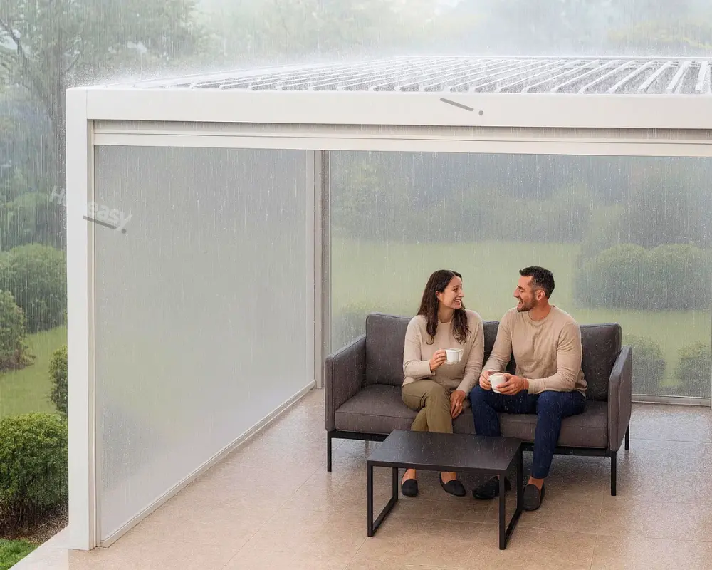 Valentine’s Day 2026: Building Outdoor Spaces That Last Beyond the Moment 2 Hooeasys pergola products screen accessories create a space where you can enjoy the scenery even when it rains