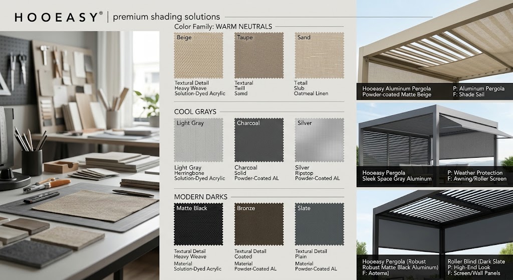 Warm Minimalism: The 2026 Color Palette Transforming Outdoor Spaces 8 Hooeasy pergola fabric color and texture options for outdoor living