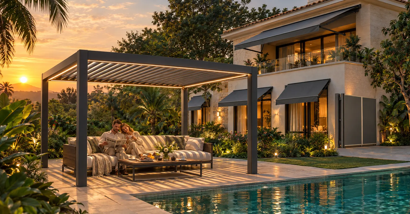 Hooeasy at the 140th Canton Fair 2026: Meet Your Pergola Manufacturing Partner in China 2 Hooeasy outdoor shading product portfolio featuring aluminum pergolas retractable awnings window awnings folding screens and door canopies