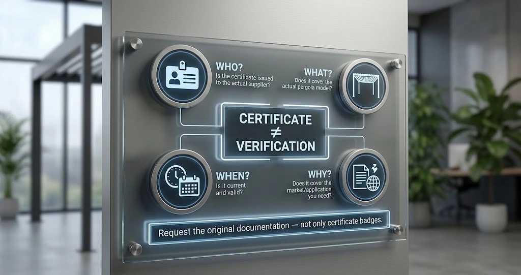 Pergola manufacturer certification verification checklist for B2B buyers1
